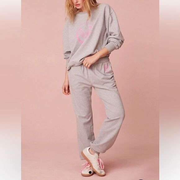 Darina Fleece Sweatpants | Md.Htr Gray/Aurora Pink - Picture 1 of 4